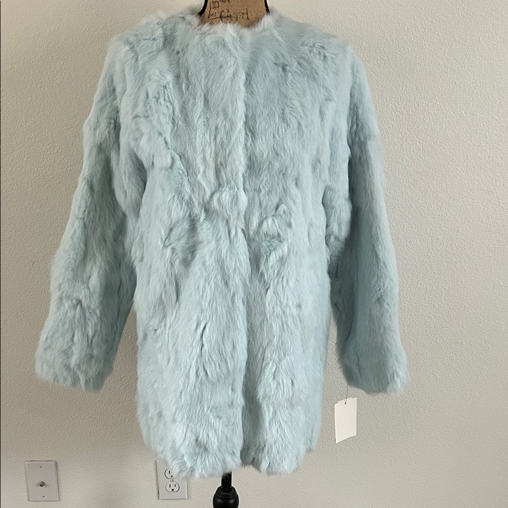 Light Blue Real Rabbit Fur Coat